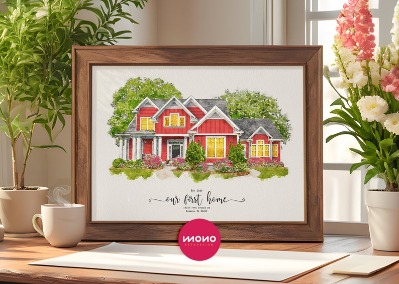 Retrato de casa en acuarela personalizado, pintura de casa en acuarela, regalo de inauguración de casa personalizado, regalo para la primera vivienda, regalo de cierre de agente inmobiliario, retrato de casa