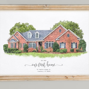 Aangepaste aquarel huis portret, aquarel huis schilderij, gepersonaliseerd housewarmingcadeau, eerste cadeau huis, sluitingscadeau makelaar, portret thuis