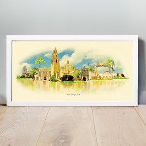 Skyline von San Diego, San Diego Poster, San Diego Kunstwerk, San Diego Kunstdruck, Aquarell San Diego Illustration, Karte, Kalifornien Wand Kunst