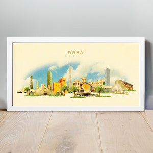 Aquarell Doha City Illustration, Doha Kunstwerk, Skyline von Doha, Panorama Doha Poster, Doha, drucken, Doha Karte, Doha Stadt Doha Wand Kunst