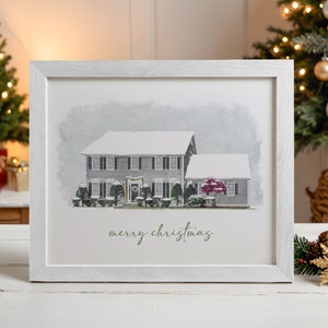 Framed watercolor house portrait from photo