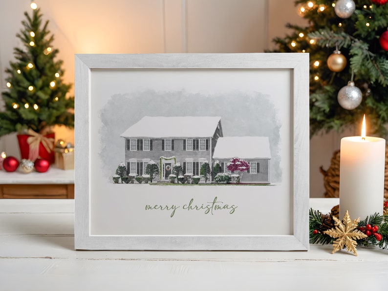 Framed watercolor house portrait from photo
