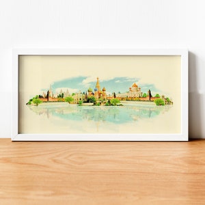 Aquarell-Moskau-Stadt Illustration Moskau Skyline Panorama Moskau Poster, Moskau Kunstwerk, Stadt Kunst, Wandkunst, Karte, Moskau Druck