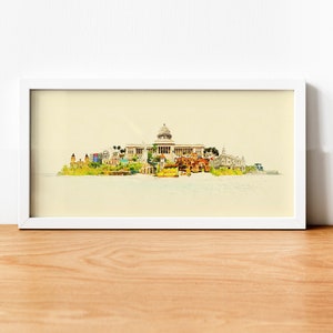 Aquarell Havanna Illustration, Havanna Panorama Poster, Wandkunst Havanna Kunstwerk, Kuba, Havanna Skyline, Havanna, drucken, Stadt Havanna Karte