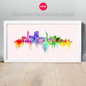 Cartel de bocetos de la ciudad de Nueva York, cartel panorámico de dibujo a mano de Nueva York, obras de arte de Nueva York, cartel de boceto de la ciudad, horizonte de Nueva York, horizonte de la ciudad, nueva york imagen 3
