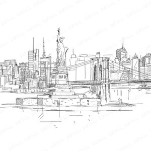 Cartel de bocetos de la ciudad de Nueva York, cartel panorámico de dibujo a mano de Nueva York, obras de arte de Nueva York, cartel de boceto de la ciudad, horizonte de Nueva York, horizonte de la ciudad, nueva york imagen 2