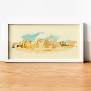 Aquarell Ägypten Illustration, Ägypten Kunstwerk, Panorama Ägypten Pyramiden Poster, Print, Ägypten Karte, Ägypten Skyline von Ägypten, Wandbilder, Stadt Kunst