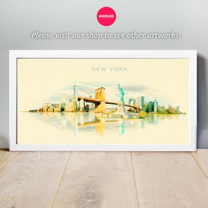 Cartel de bocetos de la ciudad de Nueva York, cartel panorámico de dibujo a mano de Nueva York, obras de arte de Nueva York, cartel de boceto de la ciudad, horizonte de Nueva York, horizonte de la ciudad, nueva york imagen 4