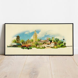 Drucken Sie Aquarell Miami Stadt Illustration, Miami Kunstwerk, Miami Skyline, Poster Panorama Miami, Miami, Miami Stadt Kunst, Miami-Wand-Kunst, Karte