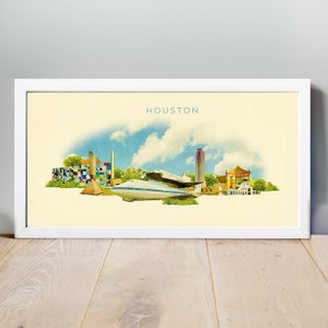 Aquarell-Houston-Stadt-Illustration, Houston Poster, Houston City Kunstwerk, Houston Skyline Poster, Houston City Druck, Karte, Stadt Wand Kunst