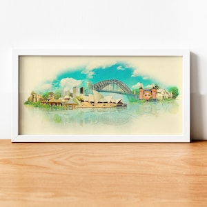 Aquarell Sydney City Illustration, Sydney Sydney Artwork, Sydney Skyline, Panorama Sydney Poster drucken, Stadt Kunst, Wandbilder, Sydney Map