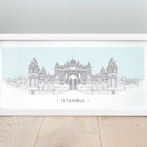 Dolmabahce Palast Skizze Poster, Handzeichnung Dolmabahce Palast Panorama Poster, Istanbul Kunstwerk, Stadt Skyline, Stadt Kunst, Stadt Druck, Karte