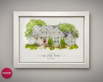 Home portrait, house painting, housewarming gift, our first home sign, home sweet home sign, watercolor home, house portrait, realtor gift