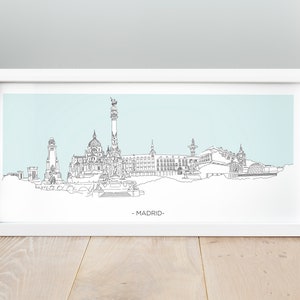 Stadt Madrid Skizze Poster, Hand-Zeichnung Panorama Poster Madrid, Madrid Kunstwerk, Madrid Skyline, Stadt Kunst, Stadtplan, Stadt Druck, Spanien