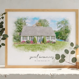 Framed watercolor house portrait from photo