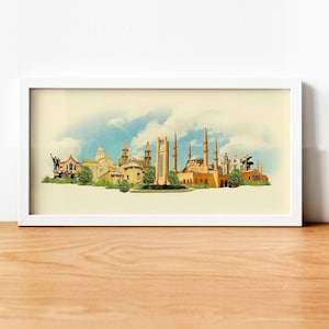 Aquarell Beirut Stadt Illustration, Beirut Kunstwerk, Beirut Skyline, Panorama Beirut Poster, Beirut Druck, Beirut Karte, Stadt Kunst, Wand Kunst