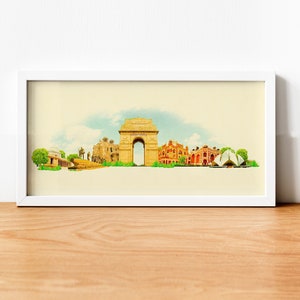 Aquarell-Delhi Stadt Illustration, Delhi Kunstwerk, Delhi Skyline, Panorama Delhi Poster, Delhi Druck, Delhi Karte, Stadt Kunst, Wand Kunst
