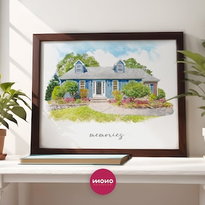 Framed watercolor house portrait from photo