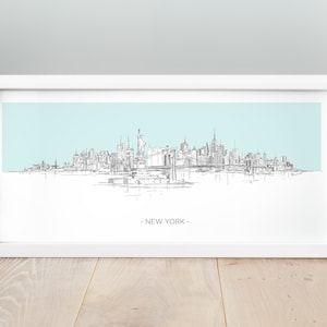 New York City Sketch Poster, Handzeichnung New York Panorama Poster, New York Skyline, New York Skyline, Freiheitsstatue, Stadtplan