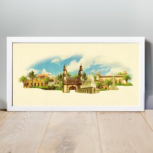 Aquarell Hyderabad Stadt Illustration, Hyderabad Kunstwerk, Hyderabad Skyline Panorama, Hyderabad Poster, Hyderabad Druck, Karte Stadt Wandkunst
