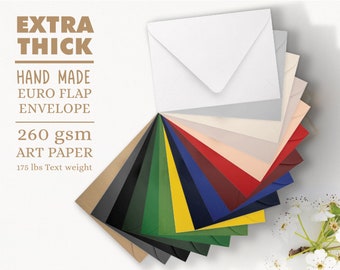 Premium Extra Thick A7 Euro Flap Handmade Envelopes, 5x7 Envelope, Wedding Envelopes, Color Envelopes, Textured Envelopes, Kraft Envelopes