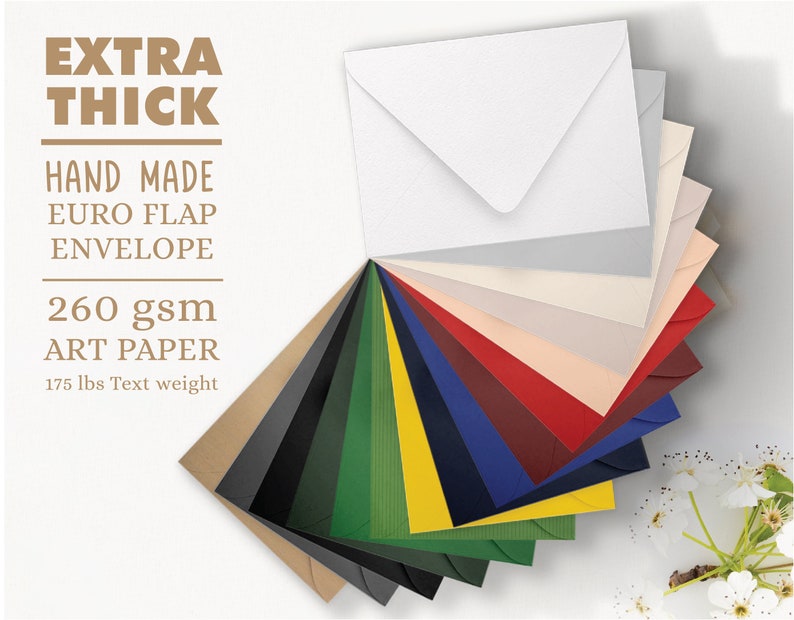 Premium Extra Thick A7 Euro Flap Handmade Envelopes, 5x7 Envelope, Wedding Envelopes, Color Envelopes, Textured Envelopes, Kraft Envelopes image 1