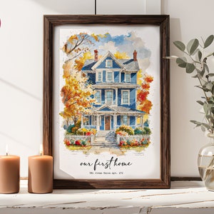 Framed watercolor house portrait from photo