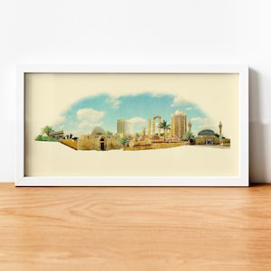 Aquarell Amman Stadt Illustration, Amman Kunstwerk, Amman Skyline, Panorama Amman Poster, Amman Print, Amman Karte, Stadtkunst, Wandkunst, Jordan