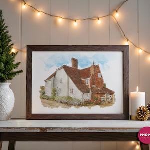 Framed watercolor house portrait from photo