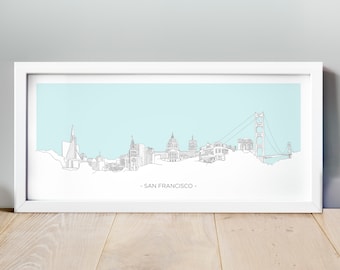 San Francisco City Sketch Poster, Dibujo a mano San Francisco Panoramic Poster, San Francisco Artwork, San Francisco Skyline, City Print, Mapa