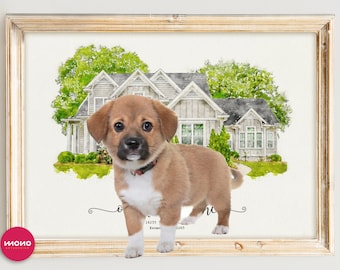 Ajouter un animal de compagnie au portrait de la maison - Cette annonce est uniquement destinée aux personnes ayant commandé un portrait / une peinture de maison