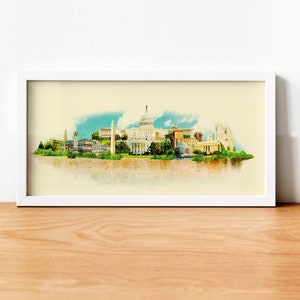 Watercolor Washington City Illustration, Washington Artwork, Washington Skyline,  Panoramic Washington Poster, Washington Print, City Art