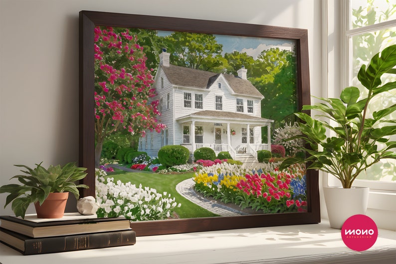 Framed watercolor house portrait from photo