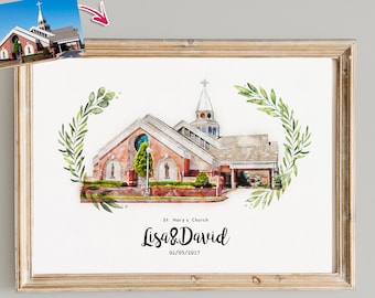 Custom Watercolor Church Painting, Custom Church Portrait, Custom Watercolor Building Painting, Custom Watercolor Landmark Painting