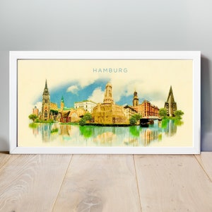 Aquarell Hamburg Stadt Illustration, Hamburg-Kunstwerk, Hamburgskyline, Panorama Hamburg Poster, Hamburg-Druck, Hamburg-Karte, Stadt Wand Kunst