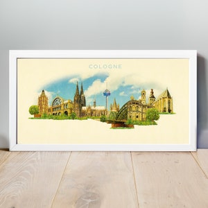 Aquarell-Köln-Stadt-Illustration, Köln Kunstwerk, Kölner Skyline, Panorama Köln Poster, Köln-Druck, Köln Karte, Stadt Wand Kunst
