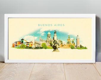 Aquarelle ville de Buenos Aires Illustration, illustration de Buenos Aires, Buenos Aires ligne d’horizon, affiche de Buenos Aires, Buenos Aires Print, Art de la ville