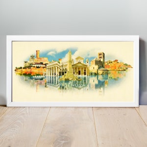 Aquarell Genova City Illustration, Genova Kunstwerk, Genova Skyline, Panorama Genova Poster, Genova Druck, Genova Karte, Stadt Kunst, Wand Kunst