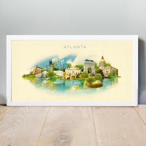 Watercolor Atlanta City Illustration, Atlanta Artwork, Atlanta Skyline, Panoramic Atlanta Poster, City Art, Wall Art, Atlanta Print