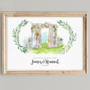 Personalized Anniversary Gift Wedding Gift Watercolor Wedding Venue Painting, Wedding Venue Portrait, Wedding Church Portrait, Birthday Gift