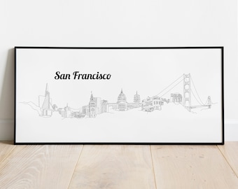 Cartel de boceto de la ciudad de San Francisco, dibujo a mano cartel de San Francisco, obra de arte de San Francisco, boceto de San Francisco, impresión de San Francisco