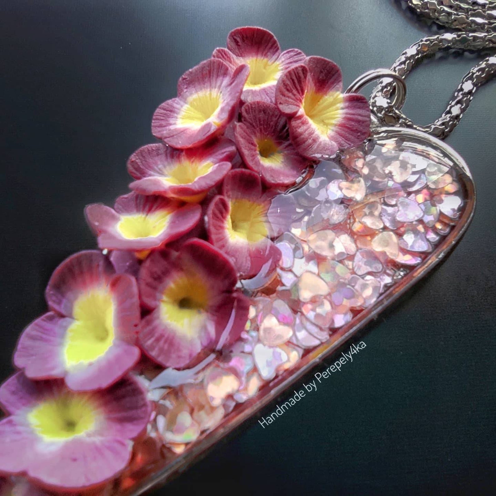 Flower heart necklace with epoxy gift for her Etsy