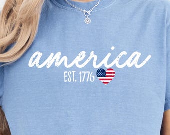 America Comfort Colors Shirt, Patriotic Top, USA Flag Gift, Red White and Blue tee, Proud to be an American, Summertime T-shirt