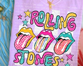 Retro Rock Band Graphic Tee, Colorful Checkered Comfort Colors T Shirt, Neon Boho Concert Tshirt, Trendy Summer Tee, Fun Music Lover Top
