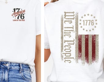 1776 America Land of the Free front/back Comfort Colors Tee, Retro Fourth of July Shirt, USA Pride Vintage Graphic T-shirt, July 4th Top