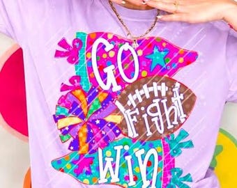 Preppy Football Shirt, Colorful Graphic Tee, Trendy Comfort Colors T Shirt, Fun Vibes Top, Boho Women's Crewneck, Go Fight Win