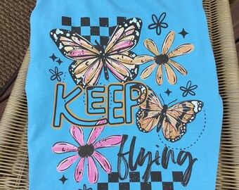 Motivational Graphic Tee, Retro Checkered Floral T Shirt, Comfort Colors T-shirt, Boho Positive Quote Top, Women's Summer Tee