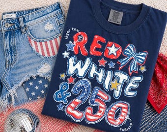 Comfort Colors 250th Anniversary Shirt, Red White and 250 Tee, 4th of July Shirt, Preppy Patriotic Tee, USA America Shirt, Flag T-shirt