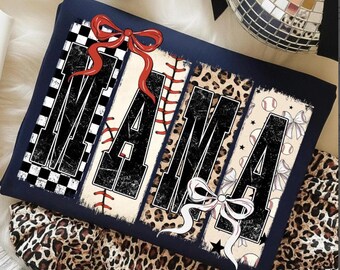 Baseball Mama Distressed Graphic Tee, Leopard Print Bow Sports Mom Shirt, Comfort Colors Game Day Top, Checkered Baseball Mom Gift For Her