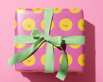 Emballage cadeau Happy Face - Papier cadeau - Amusant - Mignon - Smiley